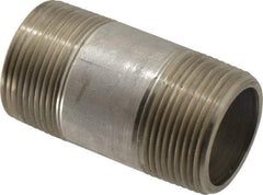 Merit Brass - Schedule 80, 1-1/4" Pipe x 3" Long, Grade 304/304L Stainless Steel Pipe Nipple - Seamless & Threaded - Benchmark Tooling