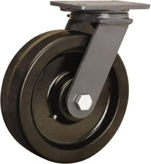 Hamilton - 8" Diam x 2-1/2" Wide x 10-1/4" OAH Top Plate Mount Swivel Caster - Phenolic, 2,000 Lb Capacity, Straight Roller Bearing, 4-1/2 x 6-1/2" Plate - Benchmark Tooling