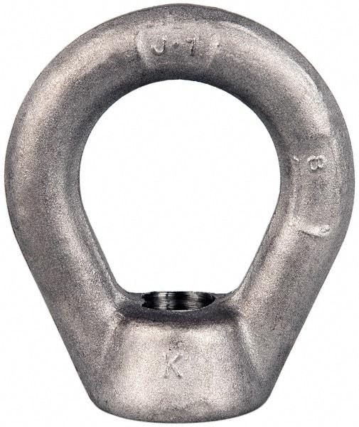 Gibraltar - 5,000 Lb Capacity, 5/8-11 Thread, Stainless Steel Lifting Eye Nut - Grade 304, 3" High, 1-1/2" Inside & 2-1/2" Outside Eye Diam, 1-3/8" Bell/Base Width - Benchmark Tooling