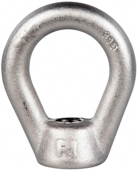 Gibraltar - 5,000 Lb Capacity, 5/8-11 Thread, Stainless Steel Lifting Eye Nut - Grade 316, 3" High, 1-1/2" Inside & 2-1/2" Outside Eye Diam, 1-3/8" Bell/Base Width - Benchmark Tooling