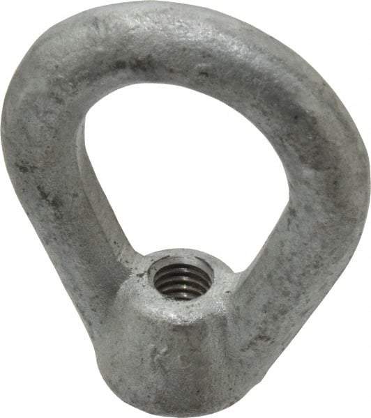 Gibraltar - 2,700 Lb Capacity, 3/8-16 Thread, Galvanized Finsih, Carbon Steel Heavy Duty Lifting Eye Nut - Grade C-1030, 2-1/2" High, 1-1/4" Inside & 2" Outside Eye Diam, 7/8" Bell/Base Width - Benchmark Tooling