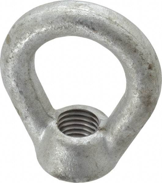 Gibraltar - 5,000 Lb Capacity, 3/4-10 Thread, Galvanized Finsih, Carbon Steel Heavy Duty Lifting Eye Nut - Grade C-1030, 3" High, 1-1/2" Inside & 2-1/2" Outside Eye Diam, 1-3/8" Bell/Base Width - Benchmark Tooling