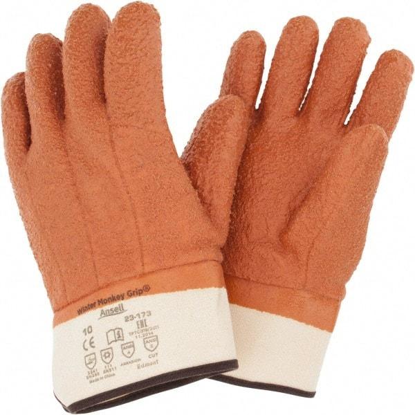 Ansell - Size XL (10) PVC Coated Jersey Cold Protection Work Gloves - For General Purpose, Fully Coated, Safety Cuff, Full Fingered, Orange, Paired - Benchmark Tooling