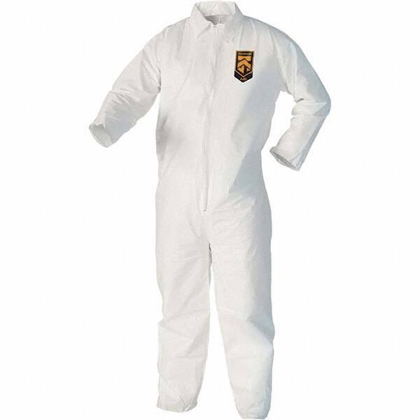 KleenGuard - Size M Film Laminate Chemical Resistant Coveralls - White, Zipper Closure, Open Cuffs, Open Ankles - Benchmark Tooling