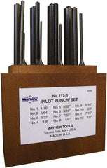 Mayhew - 12 Piece, 1/16 to 1/2", Roll Pin Punch Set - Round Shank, Alloy Steel, Comes in Wood Box - Benchmark Tooling