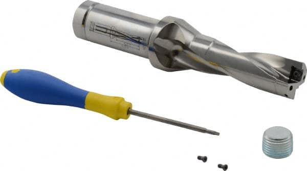 Iscar - 3.38" Max Drill Depth, 3xD, 1-1/8" Diam, Indexable Insert Drill - 1-1/4" Shank Diam, Straight Shank - Benchmark Tooling
