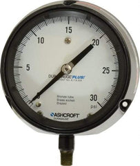 Ashcroft - 4-1/2" Dial, 1/4 Thread, 0-30 Scale Range, Pressure Gauge - Lower Connection, Rear Flange Connection Mount, Accurate to 0.5% of Scale - Benchmark Tooling