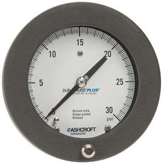 Ashcroft - 4-1/2" Dial, 1/4 Thread, 0-30 Scale Range, Pressure Gauge - Center Back Connection Mount, Accurate to 0.5% of Scale - Benchmark Tooling