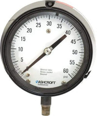 Ashcroft - 4-1/2" Dial, 1/4 Thread, 0-60 Scale Range, Pressure Gauge - Lower Connection, Rear Flange Connection Mount, Accurate to 0.5% of Scale - Benchmark Tooling