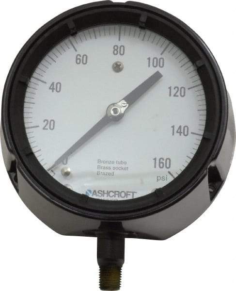 Ashcroft - 4-1/2" Dial, 1/4 Thread, 0-160 Scale Range, Pressure Gauge - Lower Connection, Rear Flange Connection Mount, Accurate to 0.5% of Scale - Benchmark Tooling