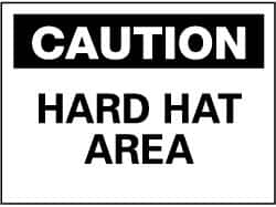 NMC - "Caution - Hard Hat Area", 10" Long x 14" Wide, Pressure-Sensitive Vinyl Safety Sign - Rectangle, 0.004" Thick, Use for Accident Prevention - Benchmark Tooling