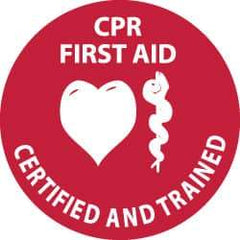 NMC - CPR First Aid Certified and Trained, Hard Hat Label - White on Red, 2" Thick, For Accident Prevention - Benchmark Tooling