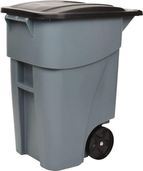 Rubbermaid - 50 Gal Gray Rectangle Trash Can - Polyethylene, 36-1/2" High x 28-1/2" Long x 23-3/8" Wide - Benchmark Tooling