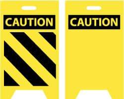 NMC - Caution - Black Diagonal Lines, Caution - Blank No Legend, 12" Wide x 20" High, Plastic Floor Sign - A-Frame, Black on Yellow, For Accident Prevention - Benchmark Tooling