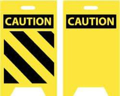 NMC - Caution - Black Diagonal Lines, Caution - Blank No Legend, 12" Wide x 20" High, Plastic Floor Sign - A-Frame, Black on Yellow, For Accident Prevention - Benchmark Tooling