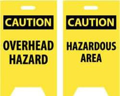 NMC - Caution - Overhead Hazard, Caution - Hazardous Area, 12" Wide x 20" High, Plastic Floor Sign - A-Frame, Black on Yellow, For Hazardous Materials - Benchmark Tooling