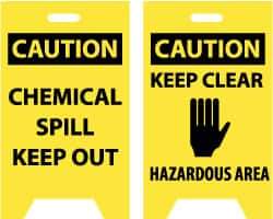 NMC - Caution - Chemical Spill - Keep Out, Caution - Keep Clear - Hazardous Area, 12" Wide x 20" High, Plastic Floor Sign - A-Frame, Black on Yellow, For Hazardous Materials - Benchmark Tooling
