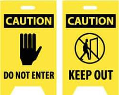 NMC - Caution - Do Not Enter, Caution - Keep Out, 12" Wide x 20" High, Plastic Floor Sign - A-Frame, Black on Yellow, For Security & Admittance - Benchmark Tooling