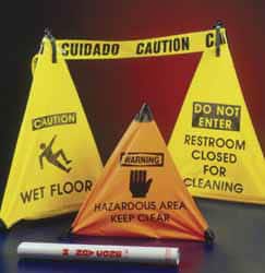 NMC - Caution - Wet Floor, 18" High, Plastic Floor Sign - POP-UP, Yellow, For Restroom, Janitorial & Housekeeping - Benchmark Tooling