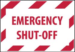 NMC - Accident Prevention Label - Legend: Emergency Shut-Off, English, Red on White, 5" Long x 3" High, Sign Muscle Finish - Benchmark Tooling