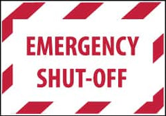 NMC - Accident Prevention Label - Legend: Emergency Shut-Off, English, Red on White, 5" Long x 3" High, Sign Muscle Finish - Benchmark Tooling