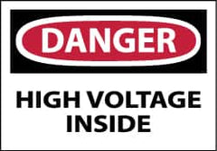 NMC - Accident Prevention Label, Header: DANGER - Legend: Danger - High Voltage Inside, English, Red, Black & White, 5" Long x 3" High, Sign Muscle Finish - Benchmark Tooling