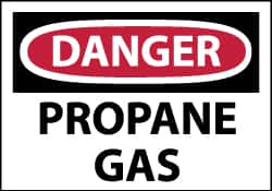 NMC - Hazardous Materials Label, Header: DANGER - Legend: Danger - Propane Gas, English, Red, Black & White, 5" Long x 3" High, Sign Muscle Finish - Benchmark Tooling