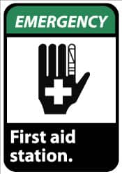 NMC - "Emergency - First Aid Station", 14" Long x 10" Wide, Aluminum Safety Sign - Rectangle, 0.04" Thick, Use for First Aid - Benchmark Tooling