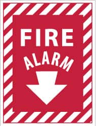 NMC - Fire Alarm, Pressure Sensitive Vinyl Fire Sign - 9" Wide x 12" High - Benchmark Tooling