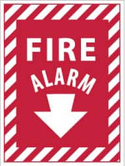 NMC - Fire Alarm, Pressure Sensitive Vinyl Fire Sign - 9" Wide x 12" High - Benchmark Tooling
