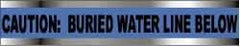 NMC - Caution: Buried Water Line Below, Detectable Underground Tape - 1,000 Ft. Long x 6 Inch Wide Roll, Polyethylene on Aluminum, 5 mil Thick, Blue - Benchmark Tooling