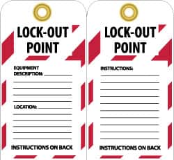 NMC - 3" High x 6" Long, LOCK-OUT POINT, English Safety & Facility Lockout Tag - Tag Header: Notice, 2 Sides, Black, Red & White Unrippable Vinyl - Benchmark Tooling
