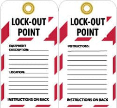 NMC - 3" High x 6" Long, LOCK-OUT POINT, English Safety & Facility Lockout Tag - Tag Header: Notice, 2 Sides, Black, Red & White Unrippable Vinyl - Benchmark Tooling
