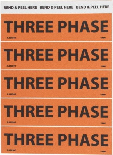 NMC - Electrical Markers Label - Legend: Three Phase, English, Black & Orange, 4-1/2" Long x 1-1/8" High, Sign Muscle Finish - Benchmark Tooling