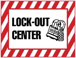 NMC - "Lock-Out Center", 7" Long x 10" Wide, Rigid Plastic Safety Sign - Rectangle, 0.05" Thick, Use for Accident Prevention - Benchmark Tooling