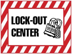 NMC - "Lock-Out Center", 7" Long x 10" Wide, Rigid Plastic Safety Sign - Rectangle, 0.05" Thick, Use for Accident Prevention - Benchmark Tooling