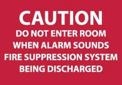 NMC - Caution - Do Not Enter Room When Alarm Sounds - Fire Suppression System Being Discharged, Plastic Fire Sign - 10" Wide x 7" High - Benchmark Tooling