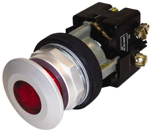 Eaton Cutler-Hammer - 30-1/2mm Mount Hole, Extended Mushroom Head, Pushbutton Switch - Red Pushbutton, Illuminated, Maintained (MA) - Benchmark Tooling