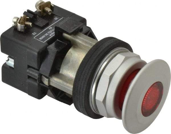 Eaton Cutler-Hammer - Extended Mushroom Head Pushbutton Switch Operator - Red, Round Button, Incandescent Lamp, Illuminated - Benchmark Tooling