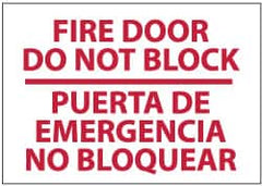 NMC - Fire Door - Do Not Block, Pressure Sensitive Vinyl Fire Sign - 20" Wide x 14" High, English/Spanish - Benchmark Tooling
