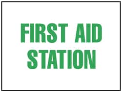 NMC - "First Aid Station", 7" Long x 10" Wide, Pressure-Sensitive Vinyl Safety Sign - Rectangle, 0.004" Thick, Use for First Aid - Benchmark Tooling