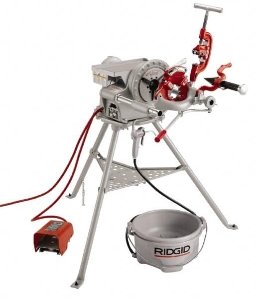 Ridgid - 1/8 to 2 Inch Pipe, 38 RPM Spindle Speed, 1/2 hp, Pipe Threading Machine - Heavy Duty Forward, Off, Reverse with Integral Foot Switch Motor Control, Model 341 Reamer, 115 Volts - Benchmark Tooling