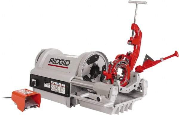 Ridgid - 1/4 to 4 Inch Pipe, 36 RPM Spindle Speed, 1-1/2 hp, Pipe Threading Machine - Heavy Duty Rotary Forward, Off, Reverse with Integral Foot Switch Motor Control, Model 744 Reamer, 120 Volts - Benchmark Tooling