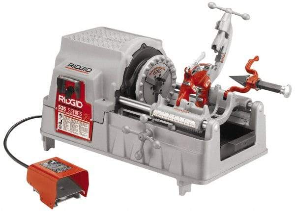 Ridgid - 1/8 to 2 Inch Pipe, 36 RPM Spindle Speed, 1/2 hp, Pipe Threading Machine - Forward, Off, Reverse with Integral Safety Foot Switch Motor Control, Model 341 Reamer, 115 Volts - Benchmark Tooling