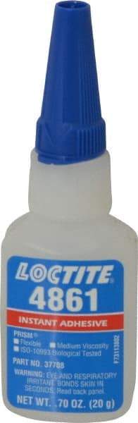 Loctite - 0.70 oz Bottle Clear Instant Adhesive - Series 4861, 20 sec Fixture Time, 24 hr Full Cure Time, Bonds to Metal & Plastic - Benchmark Tooling