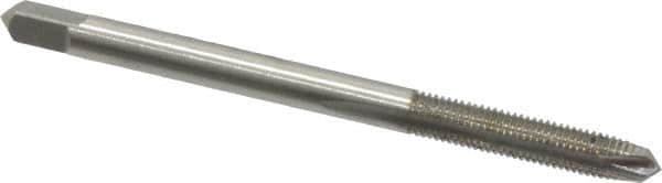 Made in USA - #6-48 UNS, 2 Flute, Bright Finish, High Speed Steel Spiral Point Tap - Plug Chamfer, Right Hand Thread, 2" OAL, 11/16" Thread Length, 0.141" Shank Diam - Exact Industrial Supply