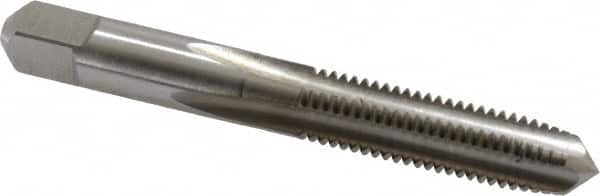 Made in USA - 3/8-18 UNS 4 Flute Bright Finish High Speed Steel Straight Flute Standard Hand Tap - Plug, Right Hand Thread, 2-15/16" OAL, 1-1/4" Thread Length, H3 Limit, Oversize - Exact Industrial Supply