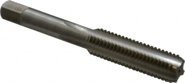 Made in USA - 7/16-16 UNS 4 Flute Bright Finish High Speed Steel Straight Flute Standard Hand Tap - Bottoming, Right Hand Thread, 3-5/32" OAL, 1-7/16" Thread Length, H3 Limit, Oversize - Exact Industrial Supply