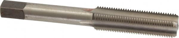 Made in USA - 7/16-24 UNS 4 Flute Bright Finish High Speed Steel Straight Flute Standard Hand Tap - Bottoming, Right Hand Thread, 3-5/32" OAL, H3 Limit, Oversize - Exact Industrial Supply