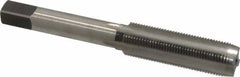 Made in USA - 7/16-28 UNEF 4 Flute Bright Finish High Speed Steel Straight Flute Standard Hand Tap - Plug, Right Hand Thread, 3-5/32" OAL, H3 Limit, Oversize - Exact Industrial Supply